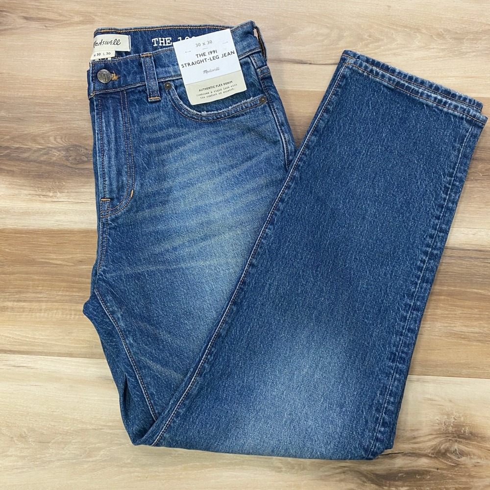 Madewell The 1991 Straight-Leg Jean 30x30 Blue Flex Denim Relaxed Fit NT923